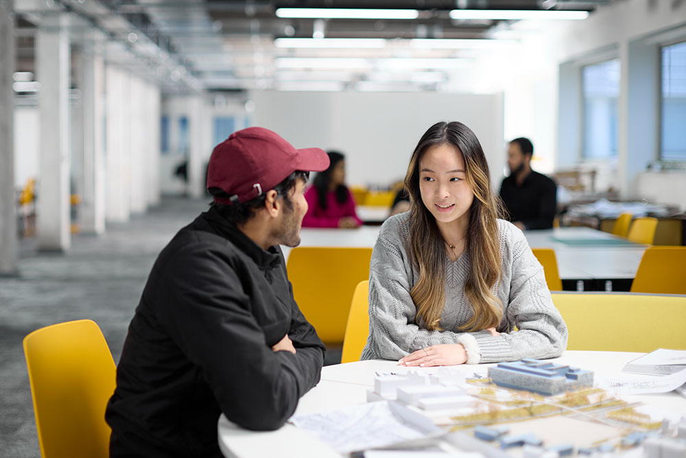 Students in the studio space